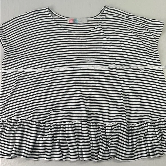 FP Beach by Free People Black and White Striped Peplum Shirt - Picture 6 of 7